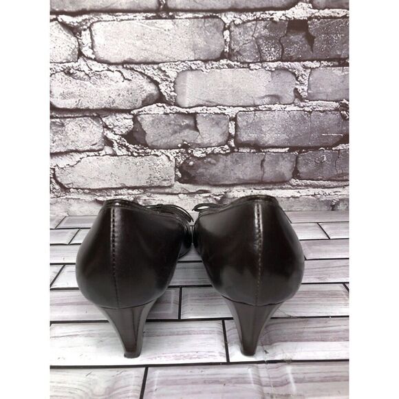 GIORGIA B. Brown Leather Patent Bow Designer Pumps Heels Women’s Sz 38EU/7.5M US - Picture 7 of 16